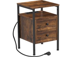 PIPIPOXER- Bijzettafel met oplaadstation, Nachtkastje met 2 lades, USB-aansluiting en stopcontact 40x40x61cm