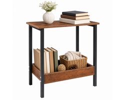 PIPIPOXER Bijzettafel - Tafeltje - Kleine Salontafel - Tafel Industrieel - Met opbergdoos - Salontafel - Dubbele laag - 50 x 25 x 55 cm -Verkoold hout