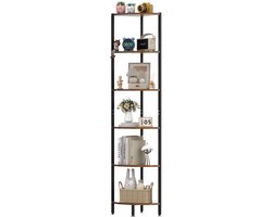 PIPIPOXER-Boekenkast - Boekenrek - 43x172cm - Opbergkast - Wandkast - Vitrinekast - Stellingkast - Woonkamer Kast met LED Verlichting - 6 Niveaus-Bruin