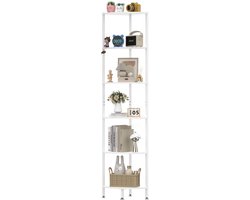 PIPIPOXER-Boekenkast - Boekenrek - 43x172cm - Opbergkast - Wandkast - Vitrinekast - Stellingkast - Woonkamer Kast met LED Verlichting - 6 Niveaus-Wit