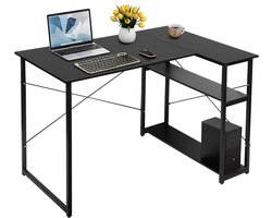 PIPIPOXER Bureau-Retro Schrijftafel - Computerbureau met 2 planken- Bureautafel van hout en metaal - Industrieel design - met opbergvak - 100 x 70 x 75 cm- Zwart