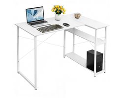 PIPIPOXER Bureau-Retro Schrijftafel - Computerbureau met 2 planken- Bureautafel van hout en metaal - Industrieel design - met opbergvak - 100 x 70 x 75 cm - Wit