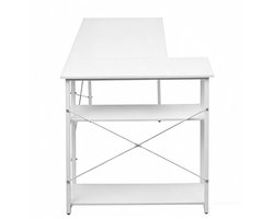 PIPIPOXER Bureau-Retro Schrijftafel - Computerbureau met 2 planken- Bureautafel van hout en metaal - Industrieel design - met opbergvak - 120 x 70 x 75 cm-Wit