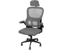 PIPIPOXER-Bureaustoel ergonomische draaistoel met mesh design zitkussen, verstelbare hoofdsteun en armleuningen, maximaal draagvermogen 150 kg, Grijs