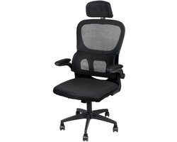 PIPIPOXER-Bureaustoel ergonomische draaistoel met mesh design zitkussen, verstelbare hoofdsteun en armleuningen, maximaal draagvermogen 150 kg, zwart