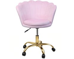 PIPIPOXER Bureaustoel Make-up Verstelbaar 360 °Draaibaar Velours Metalen onderstel, Kaptafelstoel voor Slaapkamer, Thuiswerkplek en Salon - Roze