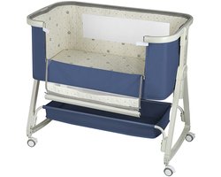 PIPIPOXER-Co-sleeper - Babybedje , 6-traps hoogteverstelling, inclusief matras, blauw