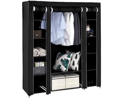 PIPIPOXER-DIY kledingkast met roedes, stoffen kledingkast met deur, textiel kledingkast, stoffen kledingkast, opvouwbare kledingkast, campingkast, zwart