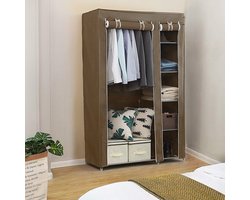 PIPIPOXER-DIY stoffen kledingkast met roededeur, textielkast, opvouwbare kledingkast, campingkast, bruin, 110*45*178cm