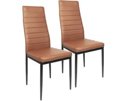 PIPIPOXER-Eetkamerstoelen - Set Van 2 - Eettafelstoel - Keukenstoel -Stoel-PU Leer - Metalen Poten -Bruin