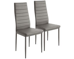 PIPIPOXER-Eetkamerstoelen - Set Van 2 - Eettafelstoel - Keukenstoel -Stoel-PU Leer - Metalen Poten -Grijs