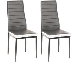 PIPIPOXER-Eetkamerstoelen - Set Van 2 - Eettafelstoel - Keukenstoel -Stoel-PU Leer - Metalen Poten -Grijs en wit
