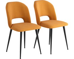 PIPIPOXER- Eetkamerstoelen - Set Van 2 - kaptafelstoel- gestreepte stoffen zitting, metalen poten,Geel