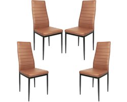 PIPIPOXER-Eetkamerstoelen - Set Van 4 - Eettafelstoel - Keukenstoel -Stoel-PU Leer - Metalen Poten -Bruin