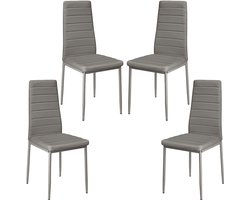 PIPIPOXER-Eetkamerstoelen - Set Van 4 - Eettafelstoel - Keukenstoel -Stoel-PU Leer - Metalen Poten -Grijs