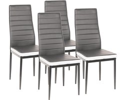 PIPIPOXER-Eetkamerstoelen - Set Van 4 - Eettafelstoel - Keukenstoel -Stoel-PU Leer - Metalen Poten -Grijs en wit