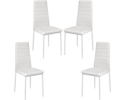 PIPIPOXER-Eetkamerstoelen - Set Van 4 - Eettafelstoel - Keukenstoel -Stoel-PU Leer - Metalen Poten -Wit