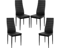 PIPIPOXER-Eetkamerstoelen - Set Van 4 - Eettafelstoel - Keukenstoel -Stoel-PU Leer - Metalen Poten -Zwart