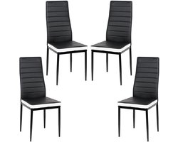 PIPIPOXER-Eetkamerstoelen - Set Van 4 - Eettafelstoel - Keukenstoel -Stoel-PU Leer - Metalen Poten -Zwart en wit