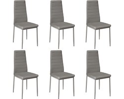 PIPIPOXER-Eetkamerstoelen - Set Van 6 - Eettafelstoel - Keukenstoel -Stoel-PU Leer - Metalen Poten -Grijs