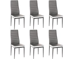 PIPIPOXER-Eetkamerstoelen - Set Van 6 - Eettafelstoel - Keukenstoel -Stoel-PU Leer - Metalen Poten -Grijs en wit