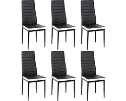 PIPIPOXER-Eetkamerstoelen - Set Van 6 - Eettafelstoel - Keukenstoel -Stoel-PU Leer - Metalen Poten -Zwart en wit