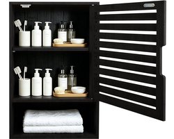 PIPIPOXER Hangkast badkamer - Badkamer Wandkast - 3 vakken -Open Planchet- Hangend Over Het Toilet - 40 x 20 x 60 cm - bamboe-zwart