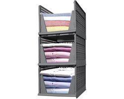 PIPIPOXER kast organizer - Organizer - set van 3 -Opberger - Kledingkast Organizer - stapelbaar - uittrekbaar - 33x 43 x 75cm - grijs