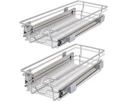 PIPIPOXER Keukenkast Organizer - Keukenladeplanken en uittrekmanden - Telescopische laden - Draadmanden - 41 cm- uittrekbaar - Gootsteenkast Organizer - zilver