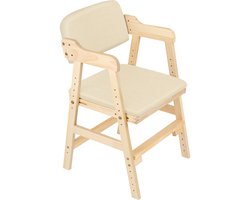 PIPIPOXER Kinderstoel in hoogte verstelbare houten voor kinderen van 2 tot 12 jaar, om te eten en te leren-Beige