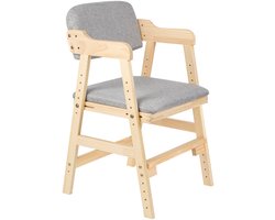 PIPIPOXER Kinderstoel in hoogte verstelbare houten voor kinderen van 2 tot 12 jaar, om te eten en te leren-Grijs