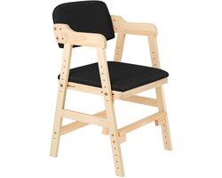 PIPIPOXER Kinderstoel in hoogte verstelbare houten voor kinderen van 2 tot 12 jaar, om te eten en te leren-Zwart