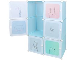 PIPIPOXER Kledingkast - vakkenkast - Kunststof - Modulaire Wandkast- 6 Opslagvakken- 74 x 37 x 110 cm - blauw