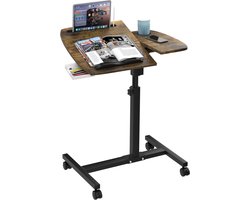 PIPIPOXER- Laptoptafel en Bijzettafel op wielen – bedtafel – laptoptandaard – In hoogte verstelbaar-Bruin