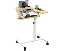 PIPIPOXER- Laptoptafel en Bijzettafel op wielen – bedtafel – laptoptandaard – In hoogte verstelbaar-Hout