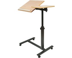 PIPIPOXER- Laptoptafel en Bijzettafel op wielen – bedtafel – laptoptandaard – In hoogte verstelbaar-Naturel