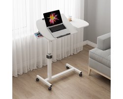 PIPIPOXER- Laptoptafel en Bijzettafel op wielen – bedtafel – laptoptandaard – In hoogte verstelbaar-Wit
