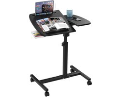 PIPIPOXER- Laptoptafel en Bijzettafel op wielen – bedtafel – laptoptandaard – In hoogte verstelbaar-Zwart