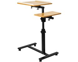 PIPIPOXER Laptoptafel op Wielen - Laptoptafel- Bedtafel met wieltjes- In hoogte verstelbaar – Verrijdbare Laptoptafel voor Bank & Bed - Zit Sta Bureau -Houtkleur