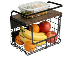 PIPIPOXER Magnetisch Keukenrek Hangend -Zelfklevend Wandrek -Kruidenrek Ophangbaar -Badkamer Rekje-Fruitmand Hangend- Keuken Organizer- 10kg Draagvermogen - Zwart