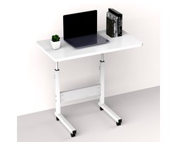 PIPIPOXER-Mobiele laptoptafel, statafel, computertafel, bijzettafel, roltafel, werktafel voor kantoor, bed, bank, 60 x 40 x 69-90 cm, in hoogte verstelbaar, wit