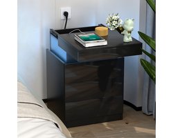 PIPIPOXER-Nachtkastje met stopcontact & USB, hoogglans met 3 lades, LED verlichting in 16 kleuren - zwart