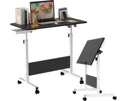 PIPIPOXER- Opvouwbare Laptoptafel met wielen, computertafel, bijzettafel, bureau, mobiele statafel, bedtafel, in hoogte verstelbaar, 80x40x64-89cm, Zwart