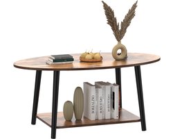 PIPIPOXER - Ronde Salontafel -Dubbele laag- Kleine Salontafel- Woonkamer Bijzettafel - Tafel- Sidetable voor Woonkamer, Thuiskantoor - Bijzettafels -100x53x45cm - Vintage Bruin