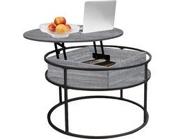 PIPIPOXER-Salontafel –Salontafel in hoogte verstelbaar - woonkamertafel met hefplaat - Salontafel rond - Table basse de salon - Kleine Tafel - Salontafels - Diameter 60 x 60 cm - Donkergrijs