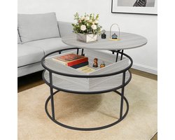 PIPIPOXER-Salontafel –Salontafel in hoogte verstelbaar - woonkamertafel met hefplaat - Salontafel rond - Table basse de salon - Kleine Tafel - Salontafels - Diameter 60 x 60 cm - lichte houtkleur