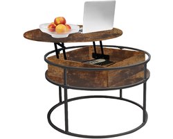 PIPIPOXER-Salontafel –Salontafel in hoogte verstelbaar - woonkamertafel met hefplaat - Salontafel rond - Table basse de salon - Kleine Tafel - Salontafels - Diameter 80 x 80 cm - bruin