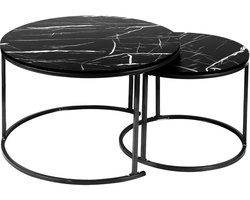 PIPIPOXER-Salontafel Set Rond - Tafelset - Grote Tafel 70*45cm, Kleine Tafel 50*38cm - Zwart