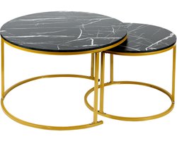 PIPIPOXER-Salontafel Set Rond - Tafelset - Grote Tafel 70*45cm, Kleine Tafel 50*38cm -Zwart en goud