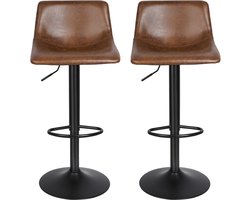 PIPIPOXER-Set van 2 barkrukken, barstoel, bistrokruk, barkruk, retro van imitatieleer, metaal, in hoogte verstelbaar, draaibaar-Bruin